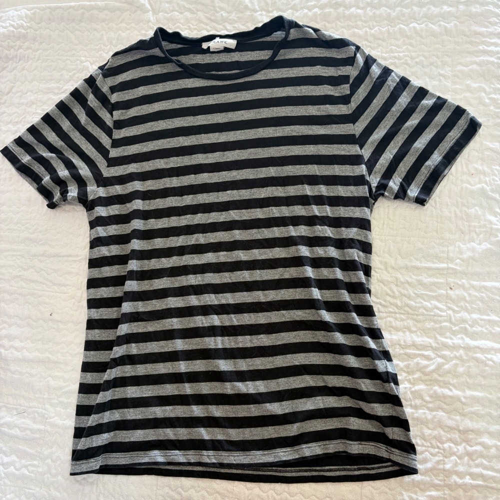 FRAME Mens Classic Striped Short Sleeve T-Shirt Black Gray Size M